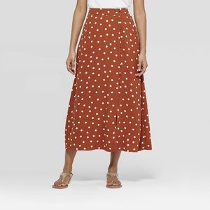Polka dotted midrise button up maxi skirt